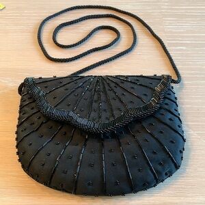 Vintage Beaded Black Crossbody Bag, very good condition, clean inside and out